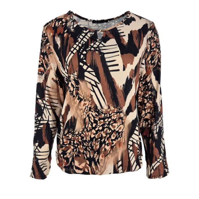 FOS T-shirt 7604 Mimi panter Zwart Bruin
